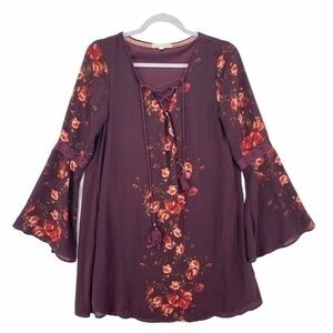 Hint Of Mint Floral Chiffon Flare Sleeve Dress‎